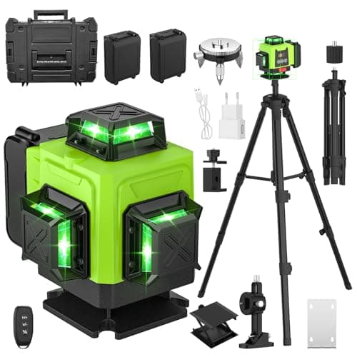 Niveau laser 4 x 360° Verte avec Autonivelant et 2 Batteries rechargeables 2600 mAh — 2x4800mah-avec Trépied
