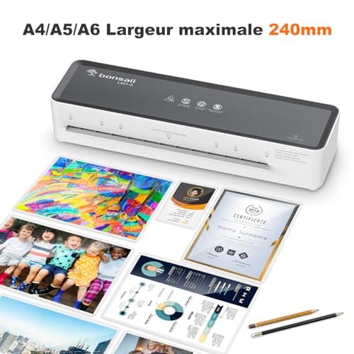 Plastifieuse Bonsaii A4 L421-A: ABS pour documents sans bourrage, bureau et maison, 80-100 microns, 5 films inclus