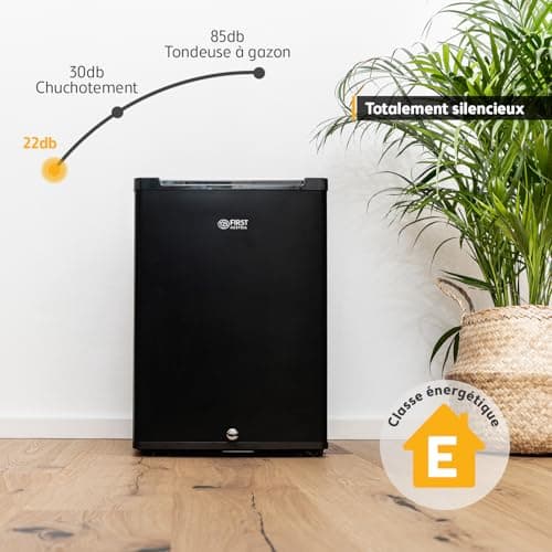 TZS First Austria - Petit mini-frigo silencieux 40L avec serrure - Camping, bureau, chambre & hôtel - Noir matavec porte