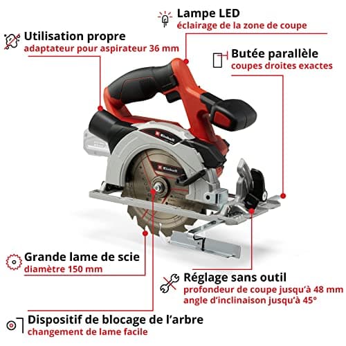 Scie circulaire Einhell 150mm sans fil TE-CS 18/150 Li-Solo Power X-Change LED