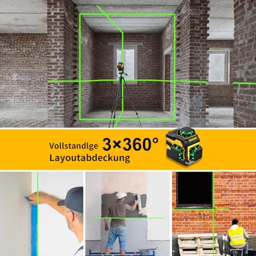 Niveau laser répied 360° Niveau laser chantier autonivelant 3D rechargeable 59.9 inch trepied vert rotatif 5200mAh batte