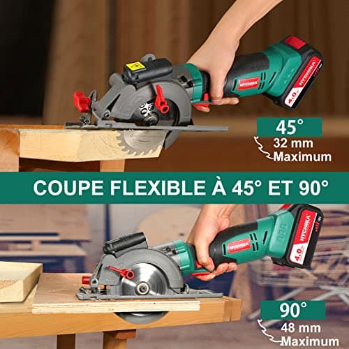 HYCHIKA Scie Circulaire Sans Fil 18V, Batterie Li-ion |0Ah, Guide Laser, pour Couper du Bois Métal, 3 Lames 3500RPM Maxi