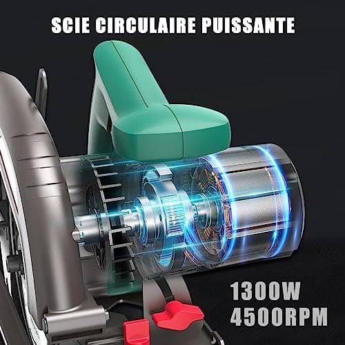 HYCHIKA Scie Circulaire Électrique, Haute Puissance pour Bois et Plastique, Profondeur de coupe jusqu'à 65 mm et 45 mm,