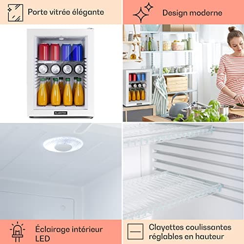 Klarstein Mini Frigo de Chambre 42L pour Snacks et Boissons, Réfrigérateur Silencieux et Économe Électrique avec Étagère