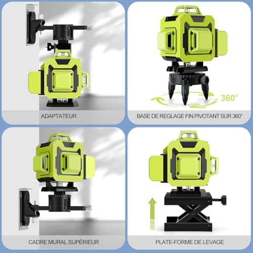STANEW Niveau laser chantier autonivelant 4D 16 lignes vertMode pulsé extérieur 2x2400mAh batterie rechargeable+support