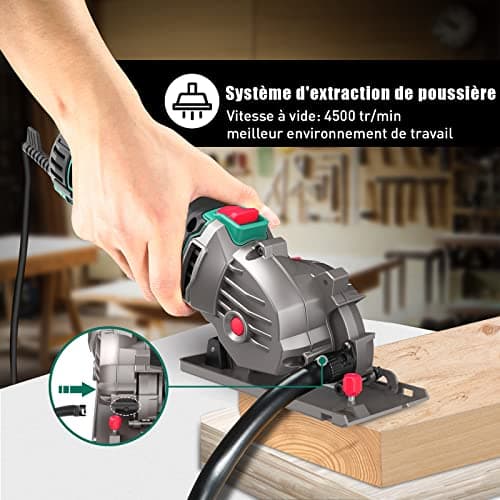 HYCHIKA 500W Mini Scie Circulaire pour Bois, Métal Mou et Carreaux - Grande Capacité de Coupe à 4500 RPM - Profondeur de