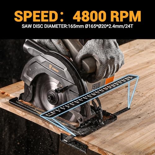 DEKOPRO Circulaire 1200W Scie Électrique Haute Performance pour Bois et PVC avec Lame 165 mm et CoupeDétaillée (90° et 4