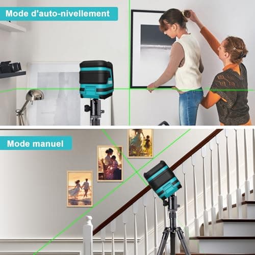 Niveau laser vert Kiprim LV8, visibilité améliorée, luminosité réglable, mode manuel/autonivelant/impulsion, piles et sa