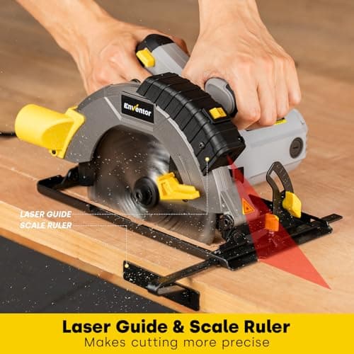 ENVENTOR 1650W Scie Circulaire Puissante, 5500RPM Électrique, Moteur Filaire, Coupe Précise Bois et PVC, pour Profession
