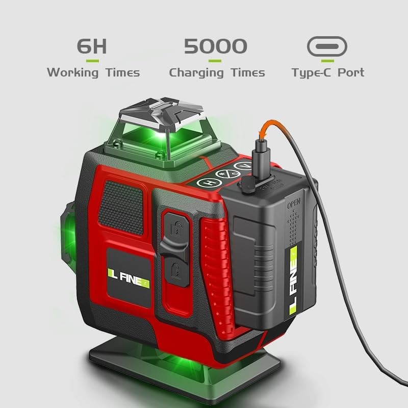 Niveau Laser 360°x 4D Niveau Laser Vert Auto-nivelant avec Télécommande Intégrée Batterie Rechargeable 2 * 2400 mAh
