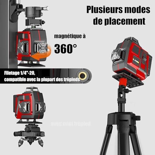 Laser Niveau 4D 16 Lignes Vertavec Télécommande, Auto-nivellement ±3°, 2 Batteries Rechargeables et Support Magnétique 3
