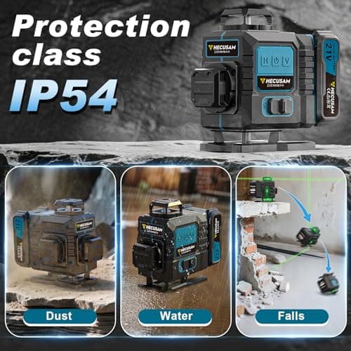 Niveau Laser Chantier Autonivelant 4×360° Batterie 2×5000 mAh Indice IP54 Batiment Carreaux