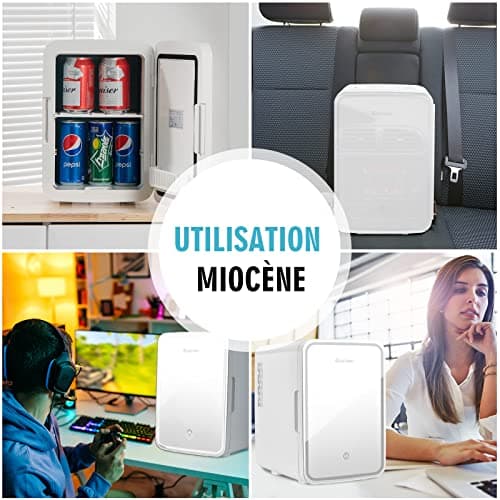GOPLUS Mini Frigo 10 L, Frigo Cosmetique LED, Silencieux pour Chambre et Voiture, AVEC Miroir à Maquillage LED