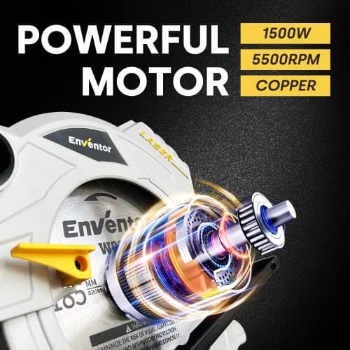 ENVENTOR Scie Circulaire 1500W avec rail de guidage & guidage laser, pour professionnels, usage professionnel, 5500RPM,