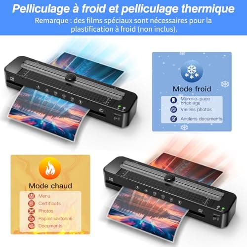 Plastifieuse A3 70S chauffement rapide, 30 poches, coupe-papier, angle rond,BLACK (70S + 30PCS POCHES)