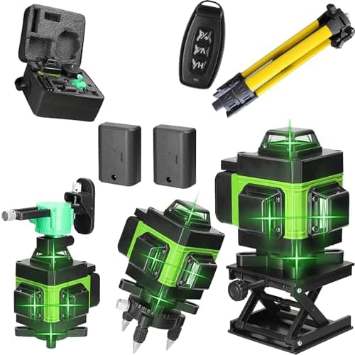 Laser Niveau 4x360° Rotatif Horizontal et Vertical, Nivellement Automatique, 2 Batteries Rechargeables, Avec Trépied