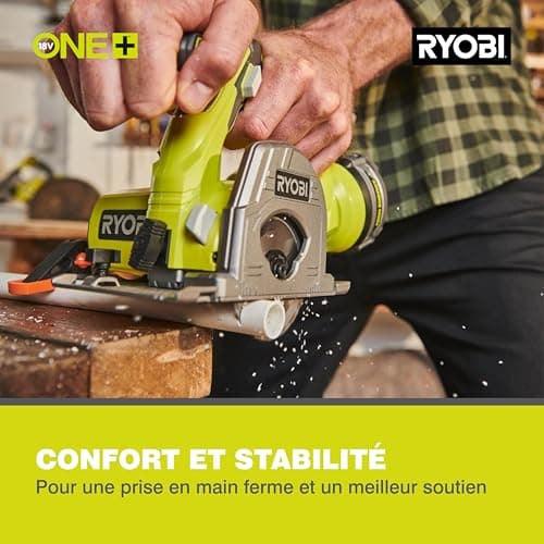 RYOBI Mini Scie Circulaire Sans Fil 18V ONE+ - Coupe Rapide et Contrôlée pour Multimatiériaux – Idéal pour Bois et Strat