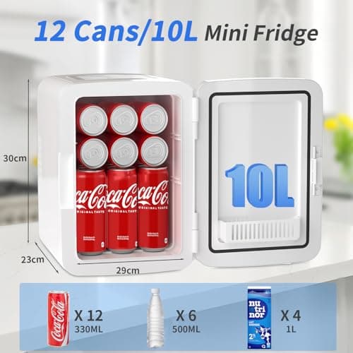 YASHE Mini Frigo Thermoélectrique Bureau, Nourriture, Beauté, Blanc, 10 Litres/ 6 Canettes, Portatif pour Voiture et Dor
