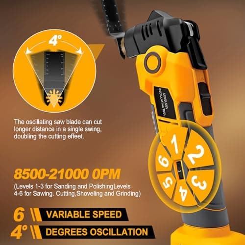Outil oscillant sans fil De-Walt 20 V, 4° angle, 6 vitesses, 16 lames