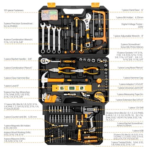 DEKO Caisse à Outils Multifonction sans Fil 12V, Boîte à Outils_complete avec Perceuse, Idéale pour Réparation et Entret