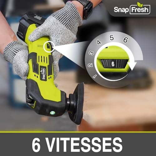 SnapFresh Multifonction sans fil 20V Multitool Multi-cutter Scie Oscillante avec 6 Vitesses 5000-18000 OPM, angle d'osci