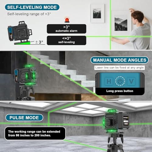 Niveau Laser Chantier Autonivelant 4×360° Batterie 2×5000 mAh Indice IP54 Batiment Carreaux