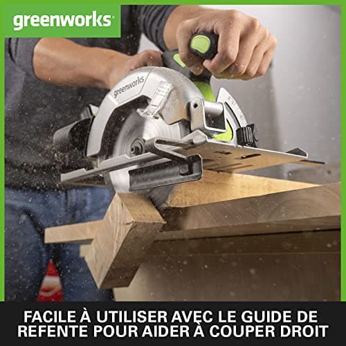 Greenworks Scie circulaire sans fil 24V GD24KSK2, lame Ø165 x Ø20 mm, profondeur de coupe : 67 mm, batterie 2Ah, chargeu