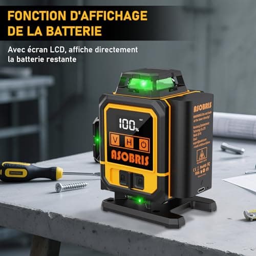 ASOBRIS Niveau Laser 4D x 4 Linéaire 16 Lignes Télémètre Rotatif Batterie Rechargeable Extérieur