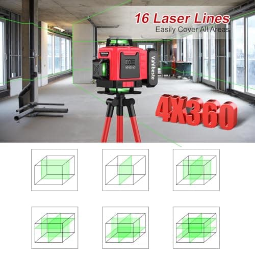 Niveau Laser Trepied 4D 16 Lignes 360° Chantier Étanche IP54 & Batterie IP54 Étanche & Affichage LED
