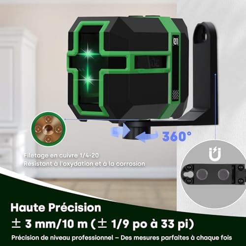 Niveau laser 360 autonivelant Vert DIY USB Chargement 50M Mode ImpulsionIP54 pour les chantiers