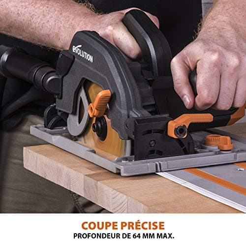 Evolution Power Tools R185CCSX Scie Circulaire 185mm 230V - Coupe Bois Métal Plastique - Avec Rail 1020mm - Adaptateur d