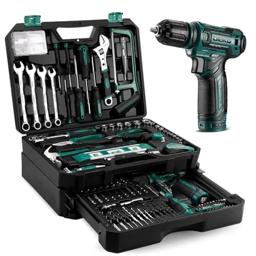 DEKO Caisse à Outils Multifonction sans Fil 12V, Boîte à Outils_complete avec Perceuse, Idéale pour Réparation et Entret — Vert