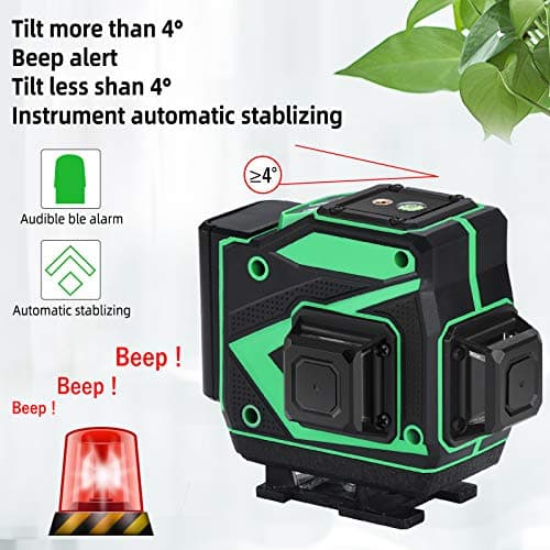 Kraumi Niveau laser 12 linges autonivelant 3x360° ligne horizontale et verticale faisceau laser vert 30M piles inclus