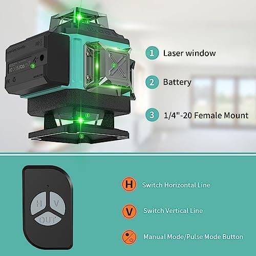 Laser Vert 4D Niveau 16 Lignes 4 x 360° 2 x Batterie Support Mural Télécommande Base Magnétique Support Rotatif