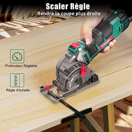 HYCHIKA 500W Mini Scie Circulaire pour Bois, Métal Mou et Carreaux - Grande Capacité de Coupe à 4500 RPM - Profondeur de