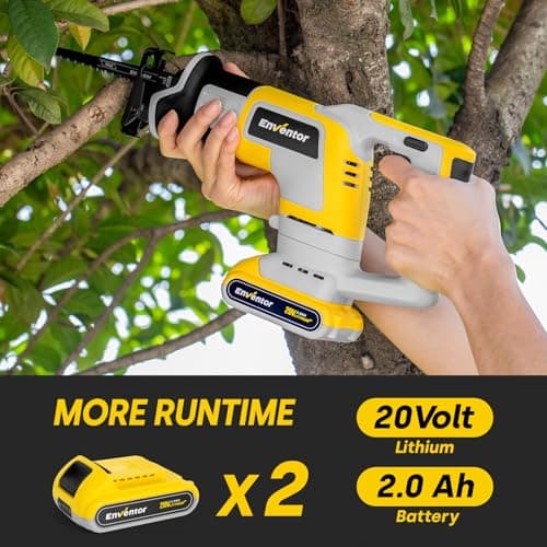 Scie Sabre Sans Fil Enventor 20V 2,0Ah, Idéal pour Couper Bois, Métal et PVC Batterie et Chargeur Inclus