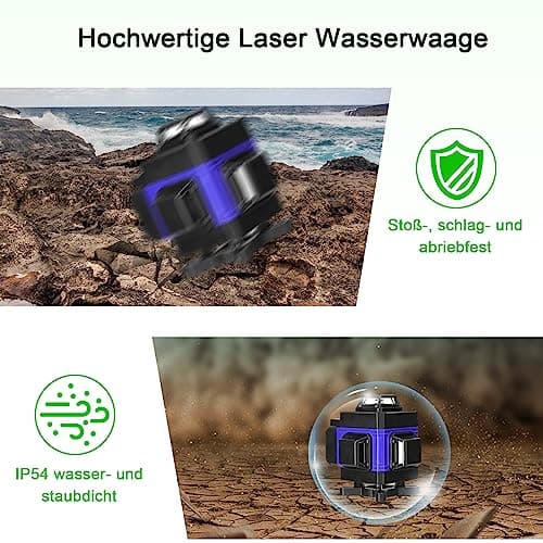 Laser à lignes croisées Hancaner autonivelant 25m, trépied 1,5m, 4 x 360°, 16 lignes, 2 batteries 2400 mAh, fixation mur
