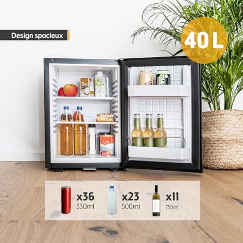 TZS First Austria - Petit mini-frigo silencieux 40L avec serrure - Camping, bureau, chambre & hôtel - Noir matavec porte