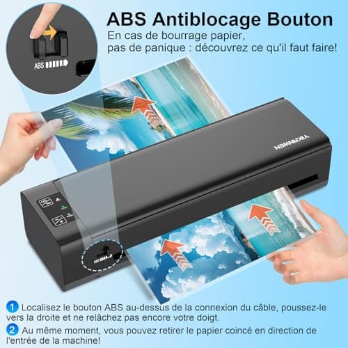 Plastifieuse Plastifieuse A3 A4 A5 A6 Plus de Tracas, Tout en Un Mode Chaud/Froid 30 Feuilles Multi Format Massicot Perf