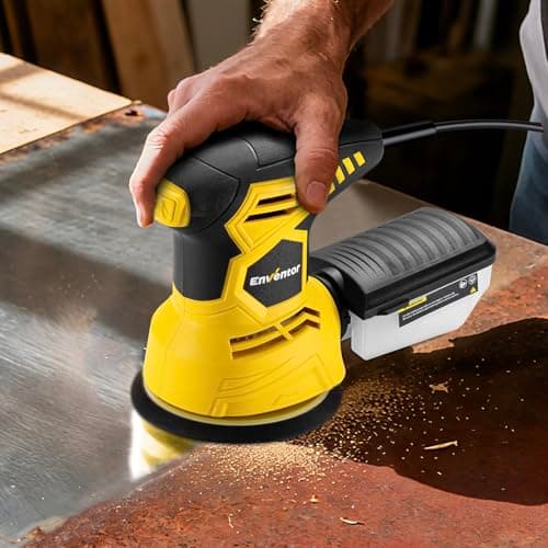 Enventor Ponceuse Orcale 300W 13000TPI 6 Vitesses Papier Abrasif 16 Pièces Collecte de Poussière Surfaces Bois Acier
