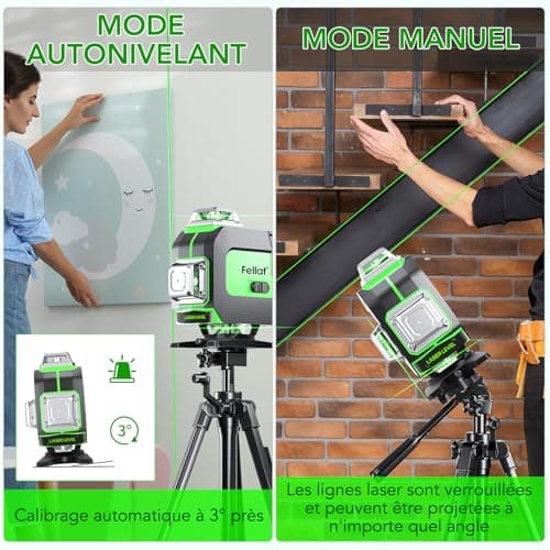 Laser FELLAT Autonivelant 4D 16 Lignes pourChantier avec Base de Levage et Batterie Réchargeable