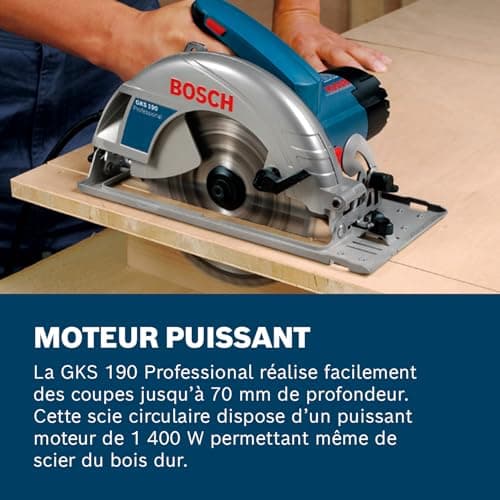 Bosch Professional scie circulaire GKS 190 puissance élevée, lame 190 mm, profondeur de coupe 70 mm, lame au carbure, as
