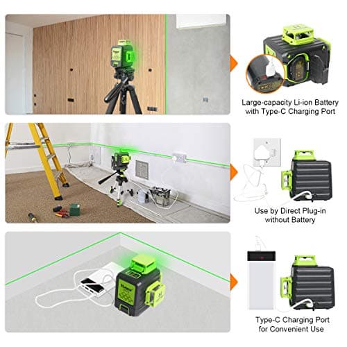 Laser Vert Huepar B03CG Pro Auto-Nivellement 3x360 Batterie Rechargeable Type-C Étui Rigide Inclus