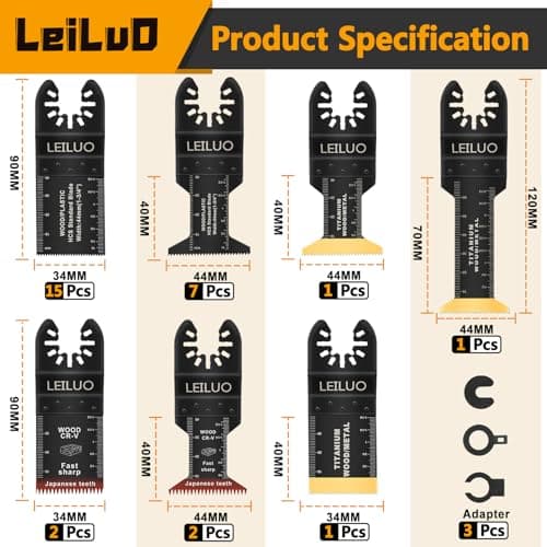 LEILUO Kit d'accessoires 32 pièces pour outils oscillants - Idéal pour le bois, les clous et les cloisons sèches - Lames
