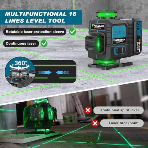 Niveau Laser Chantier Autonivelant 4×360° Batterie 2×5000 mAh Indice IP54 Batiment Carreaux