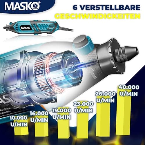 MASKO® outil multifonction puissant 200 W avec vitessevariable 10 000 à 40 000 tr/min Outil rotatif Mandrin à serrage ra