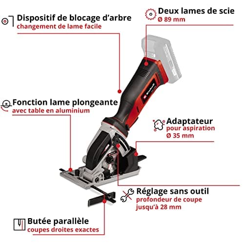Scie circulaire Einhell Ø89mm sans fil 2500 min-1 Profondeur de coupe 28 mm Diamètre de lame 89 mm