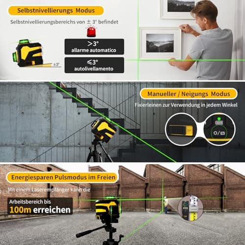 Niveau laser répied 360° Niveau laser chantier autonivelant 3D rechargeable 59.9 inch trepied vert rotatif 5200mAh batte