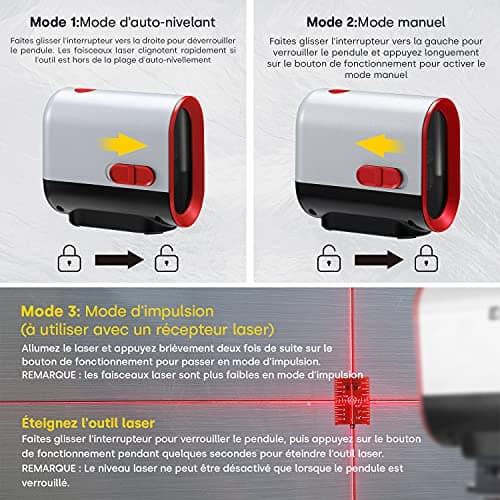 Niveau laser rouge ENVENTOR 35M USB chargeable, autonivelant et mode pulsé, 360° laser rotatif, IP54, croix et ligne las