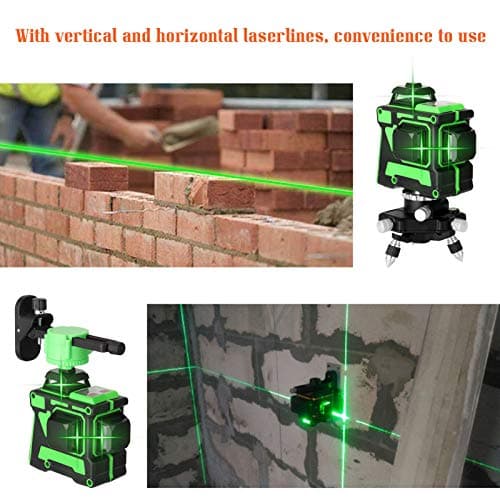 Laser niveleur vert autonivelant 3x360° rotatif 3D 12 lignes, batteries incluses 2 pièces, hauteur réglable, barre d'ext